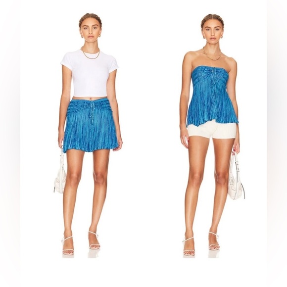 Free People Other - Free People Sylvia Mini Skirt Blue Convertible Skirt Or Strapless Top Sz Large